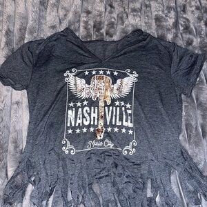 Gray Nashville Fringe T-Shirt